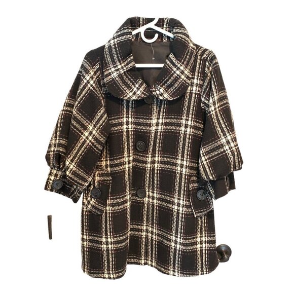 Hazel Retro Vibes Plaid 3/4 Puff/Balloon Sleeve Swing Coat Women's Size Medium - Picture 5 of 10